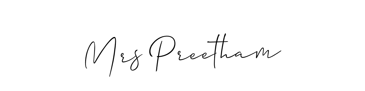 Also You can easily find your signature by using the search form. We will create Mrs Preetham name handwritten signature images for you free of cost using Allison_Script sign style. Mrs Preetham signature style 2 images and pictures png