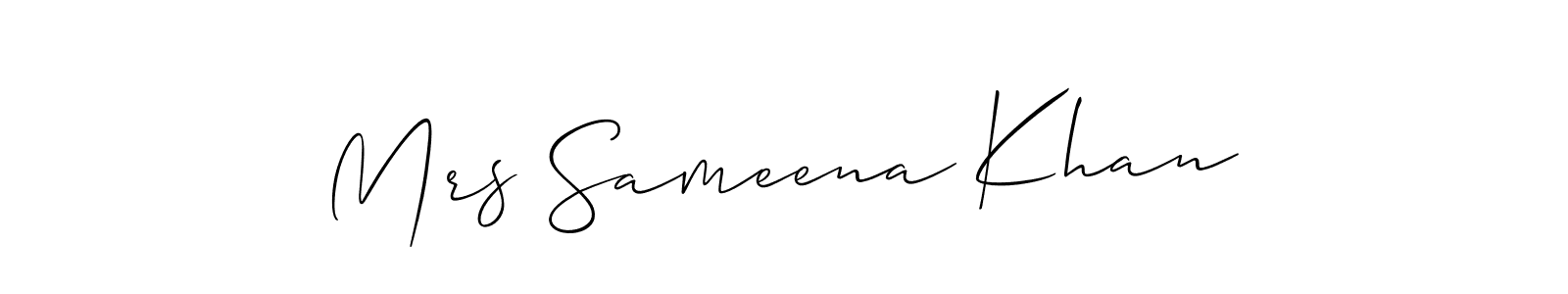 The best way (Allison_Script) to make a short signature is to pick only two or three words in your name. The name Mrs Sameena Khan include a total of six letters. For converting this name. Mrs Sameena Khan signature style 2 images and pictures png