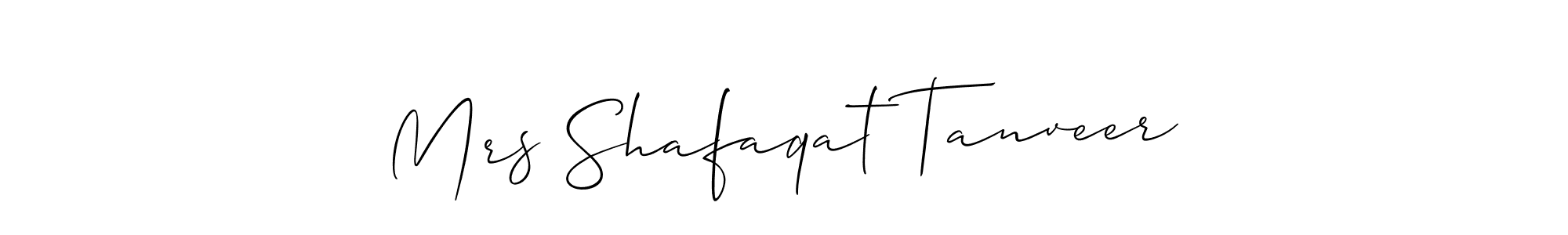 You should practise on your own different ways (Allison_Script) to write your name (Mrs Shafaqat Tanveer) in signature. don't let someone else do it for you. Mrs Shafaqat Tanveer signature style 2 images and pictures png