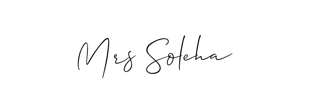 The best way (Allison_Script) to make a short signature is to pick only two or three words in your name. The name Mrs Soleha include a total of six letters. For converting this name. Mrs Soleha signature style 2 images and pictures png