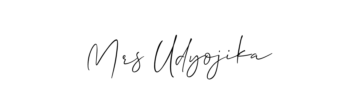 How to make Mrs Udyojika name signature. Use Allison_Script style for creating short signs online. This is the latest handwritten sign. Mrs Udyojika signature style 2 images and pictures png