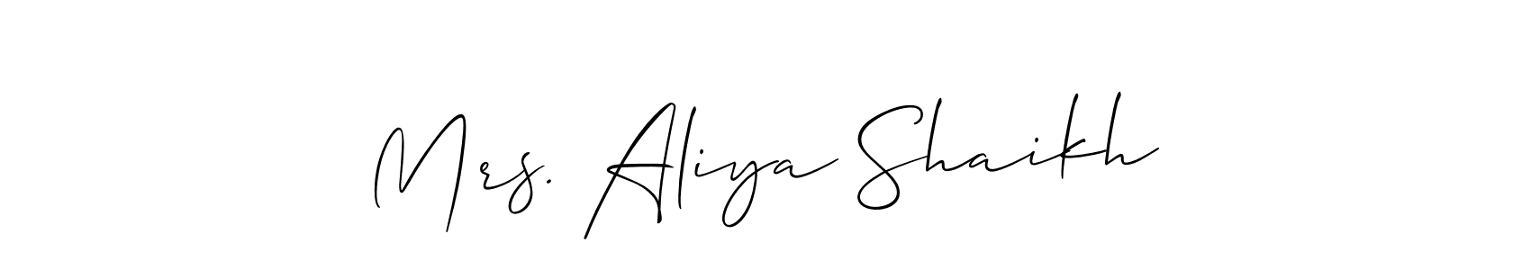 You can use this online signature creator to create a handwritten signature for the name Mrs. Aliya Shaikh. This is the best online autograph maker. Mrs. Aliya Shaikh signature style 2 images and pictures png