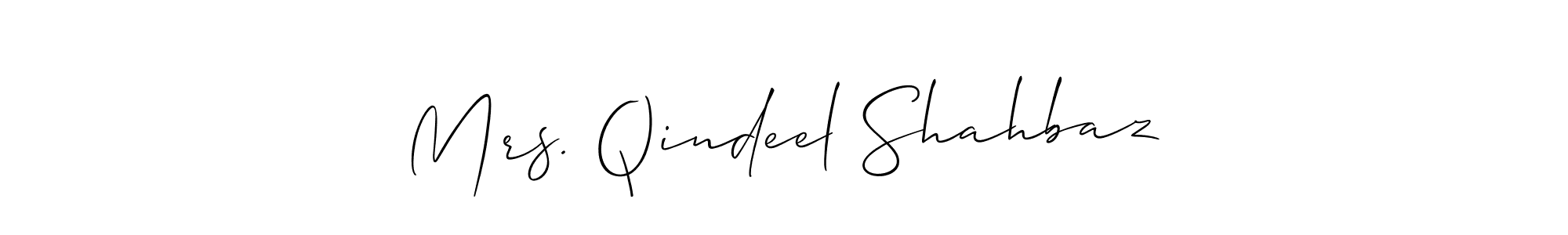 Use a signature maker to create a handwritten signature online. With this signature software, you can design (Allison_Script) your own signature for name Mrs. Qindeel Shahbaz. Mrs. Qindeel Shahbaz signature style 2 images and pictures png