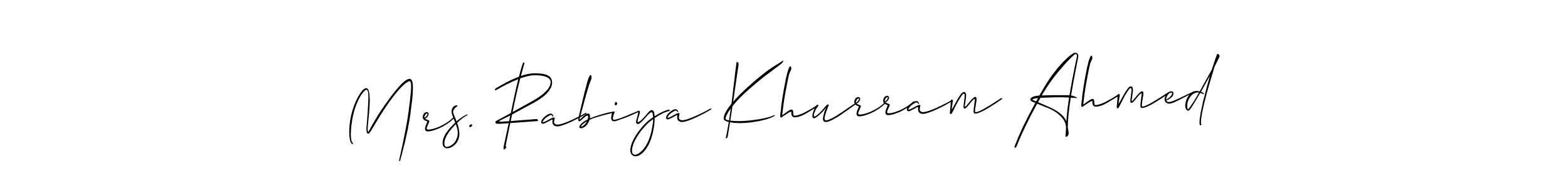 How to Draw Mrs. Rabiya Khurram Ahmed signature style? Allison_Script is a latest design signature styles for name Mrs. Rabiya Khurram Ahmed. Mrs. Rabiya Khurram Ahmed signature style 2 images and pictures png