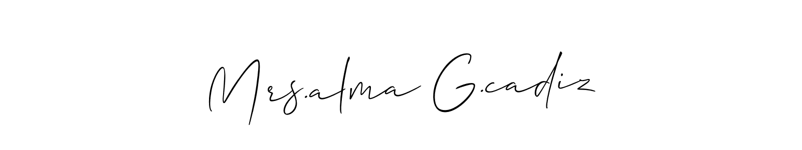 Mrs.alma G.cadiz stylish signature style. Best Handwritten Sign (Allison_Script) for my name. Handwritten Signature Collection Ideas for my name Mrs.alma G.cadiz. Mrs.alma G.cadiz signature style 2 images and pictures png