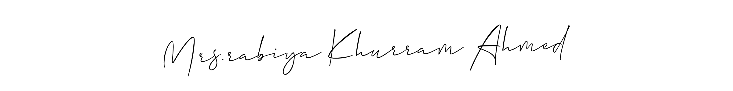 Similarly Allison_Script is the best handwritten signature design. Signature creator online .You can use it as an online autograph creator for name Mrs.rabiya Khurram Ahmed. Mrs.rabiya Khurram Ahmed signature style 2 images and pictures png