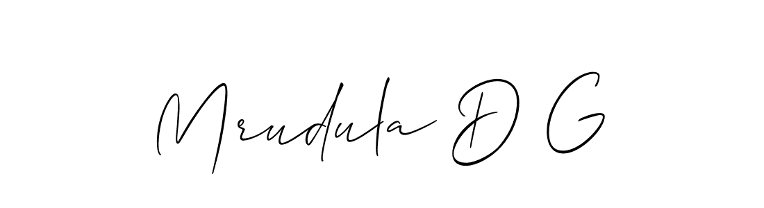 How to make Mrudula D G signature? Allison_Script is a professional autograph style. Create handwritten signature for Mrudula D G name. Mrudula D G signature style 2 images and pictures png