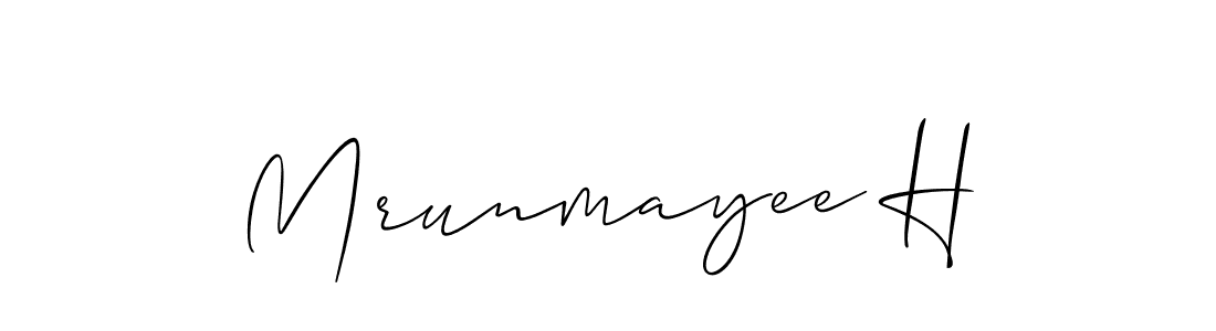 if you are searching for the best signature style for your name Mrunmayee H. so please give up your signature search. here we have designed multiple signature styles  using Allison_Script. Mrunmayee H signature style 2 images and pictures png