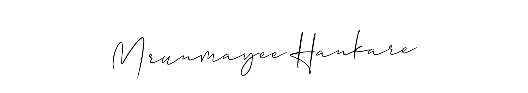 Allison_Script is a professional signature style that is perfect for those who want to add a touch of class to their signature. It is also a great choice for those who want to make their signature more unique. Get Mrunmayee Hankare name to fancy signature for free. Mrunmayee Hankare signature style 2 images and pictures png
