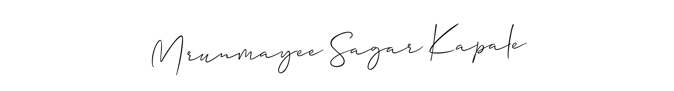 This is the best signature style for the Mrunmayee Sagar Kapale name. Also you like these signature font (Allison_Script). Mix name signature. Mrunmayee Sagar Kapale signature style 2 images and pictures png