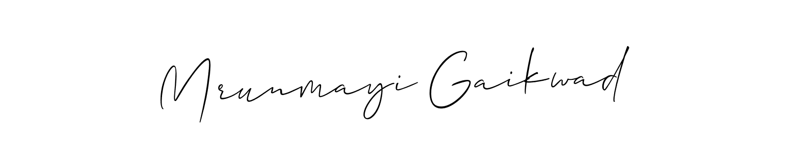 You should practise on your own different ways (Allison_Script) to write your name (Mrunmayi Gaikwad) in signature. don't let someone else do it for you. Mrunmayi Gaikwad signature style 2 images and pictures png