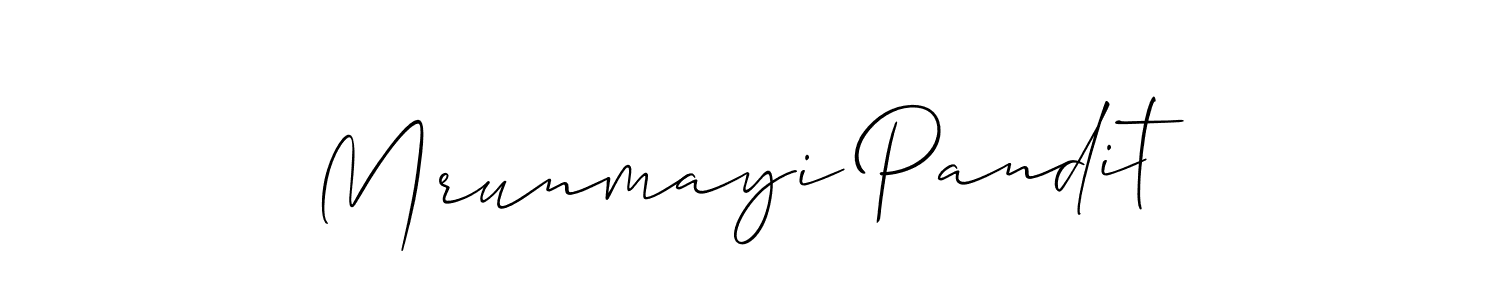 Allison_Script is a professional signature style that is perfect for those who want to add a touch of class to their signature. It is also a great choice for those who want to make their signature more unique. Get Mrunmayi Pandit name to fancy signature for free. Mrunmayi Pandit signature style 2 images and pictures png