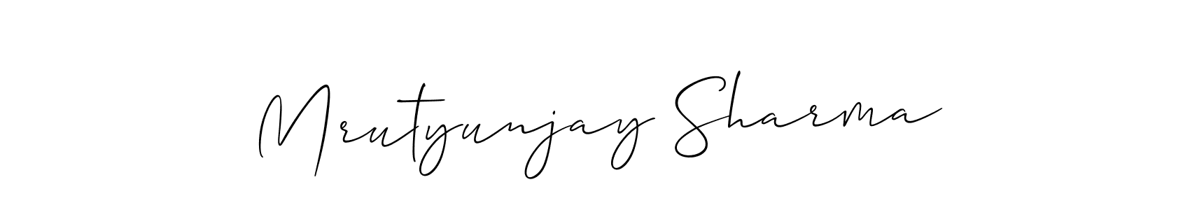 Allison_Script is a professional signature style that is perfect for those who want to add a touch of class to their signature. It is also a great choice for those who want to make their signature more unique. Get Mrutyunjay Sharma name to fancy signature for free. Mrutyunjay Sharma signature style 2 images and pictures png