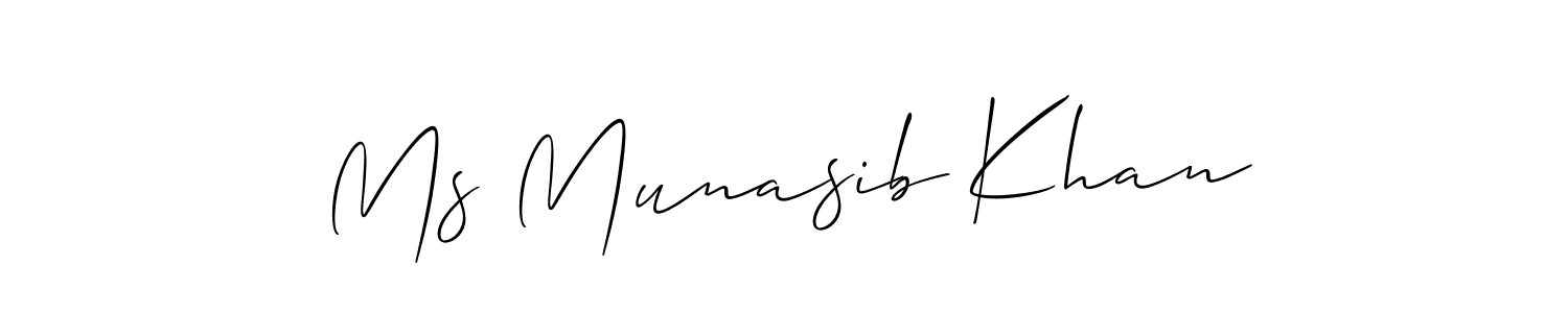 You should practise on your own different ways (Allison_Script) to write your name (Ms Munasib Khan) in signature. don't let someone else do it for you. Ms Munasib Khan signature style 2 images and pictures png