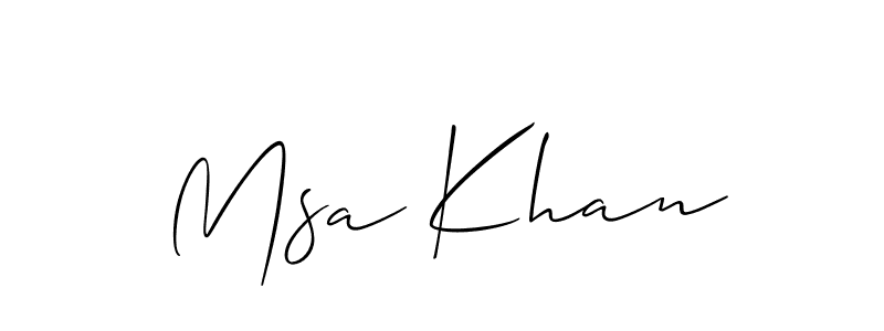 Allison_Script is a professional signature style that is perfect for those who want to add a touch of class to their signature. It is also a great choice for those who want to make their signature more unique. Get Msa Khan name to fancy signature for free. Msa Khan signature style 2 images and pictures png