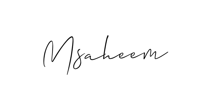 Use a signature maker to create a handwritten signature online. With this signature software, you can design (Allison_Script) your own signature for name Msaheem. Msaheem signature style 2 images and pictures png