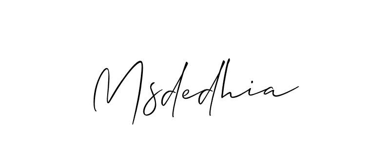 The best way (Allison_Script) to make a short signature is to pick only two or three words in your name. The name Msdedhia include a total of six letters. For converting this name. Msdedhia signature style 2 images and pictures png