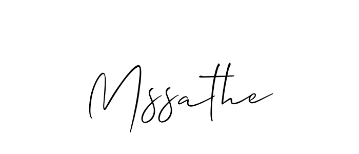 The best way (Allison_Script) to make a short signature is to pick only two or three words in your name. The name Mssathe include a total of six letters. For converting this name. Mssathe signature style 2 images and pictures png