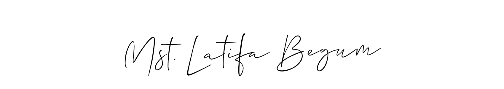 The best way (Allison_Script) to make a short signature is to pick only two or three words in your name. The name Mst. Latifa Begum include a total of six letters. For converting this name. Mst. Latifa Begum signature style 2 images and pictures png