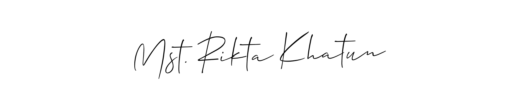 Similarly Allison_Script is the best handwritten signature design. Signature creator online .You can use it as an online autograph creator for name Mst. Rikta Khatun. Mst. Rikta Khatun signature style 2 images and pictures png