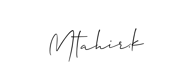 Design your own signature with our free online signature maker. With this signature software, you can create a handwritten (Allison_Script) signature for name Mtahir.k. Mtahir.k signature style 2 images and pictures png