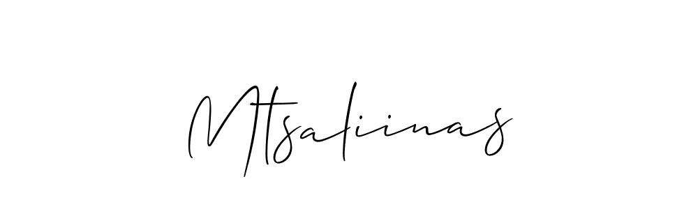 The best way (Allison_Script) to make a short signature is to pick only two or three words in your name. The name Mtsaliinas include a total of six letters. For converting this name. Mtsaliinas signature style 2 images and pictures png