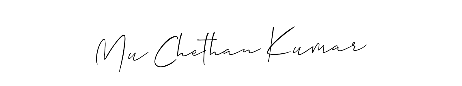 The best way (Allison_Script) to make a short signature is to pick only two or three words in your name. The name Mu Chethan Kumar include a total of six letters. For converting this name. Mu Chethan Kumar signature style 2 images and pictures png