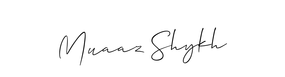 The best way (Allison_Script) to make a short signature is to pick only two or three words in your name. The name Muaaz Shykh include a total of six letters. For converting this name. Muaaz Shykh signature style 2 images and pictures png