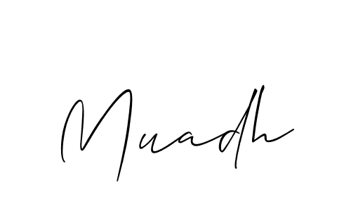 The best way (Allison_Script) to make a short signature is to pick only two or three words in your name. The name Muadh include a total of six letters. For converting this name. Muadh signature style 2 images and pictures png