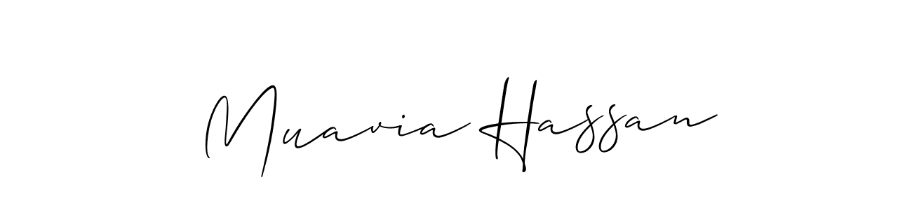 Make a beautiful signature design for name Muavia Hassan. With this signature (Allison_Script) style, you can create a handwritten signature for free. Muavia Hassan signature style 2 images and pictures png