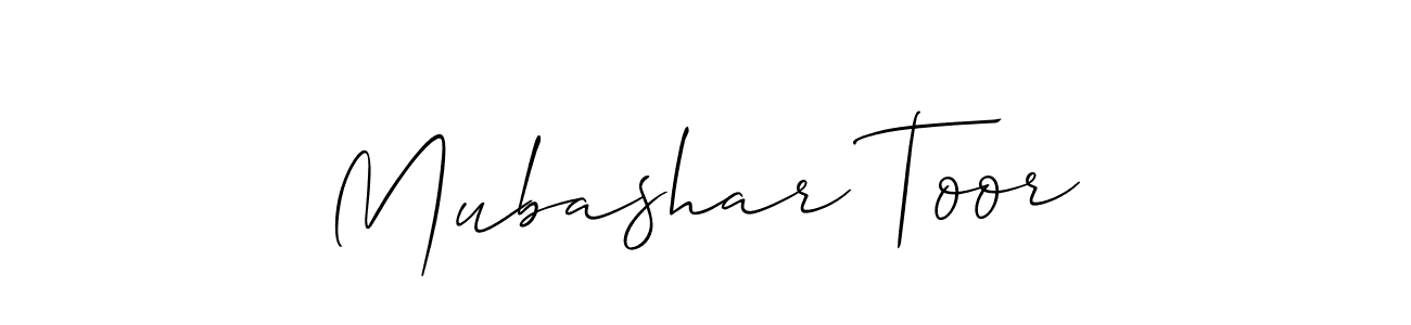 The best way (Allison_Script) to make a short signature is to pick only two or three words in your name. The name Mubashar Toor include a total of six letters. For converting this name. Mubashar Toor signature style 2 images and pictures png