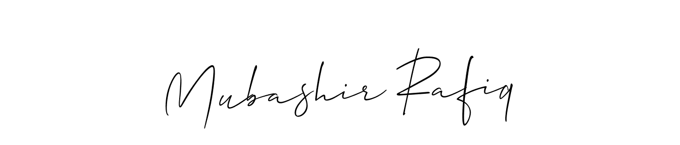 You should practise on your own different ways (Allison_Script) to write your name (Mubashir Rafiq) in signature. don't let someone else do it for you. Mubashir Rafiq signature style 2 images and pictures png