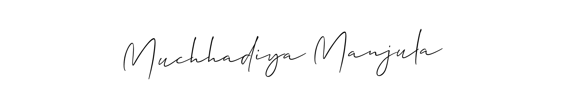 The best way (Allison_Script) to make a short signature is to pick only two or three words in your name. The name Muchhadiya Manjula include a total of six letters. For converting this name. Muchhadiya Manjula signature style 2 images and pictures png