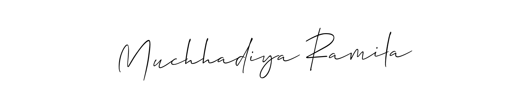 if you are searching for the best signature style for your name Muchhadiya Ramila. so please give up your signature search. here we have designed multiple signature styles  using Allison_Script. Muchhadiya Ramila signature style 2 images and pictures png