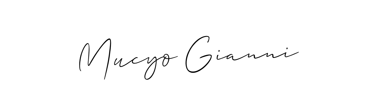 Make a beautiful signature design for name Mucyo Gianni. With this signature (Allison_Script) style, you can create a handwritten signature for free. Mucyo Gianni signature style 2 images and pictures png