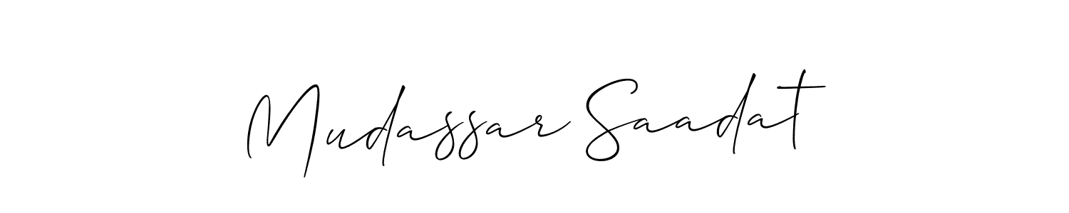 This is the best signature style for the Mudassar Saadat name. Also you like these signature font (Allison_Script). Mix name signature. Mudassar Saadat signature style 2 images and pictures png