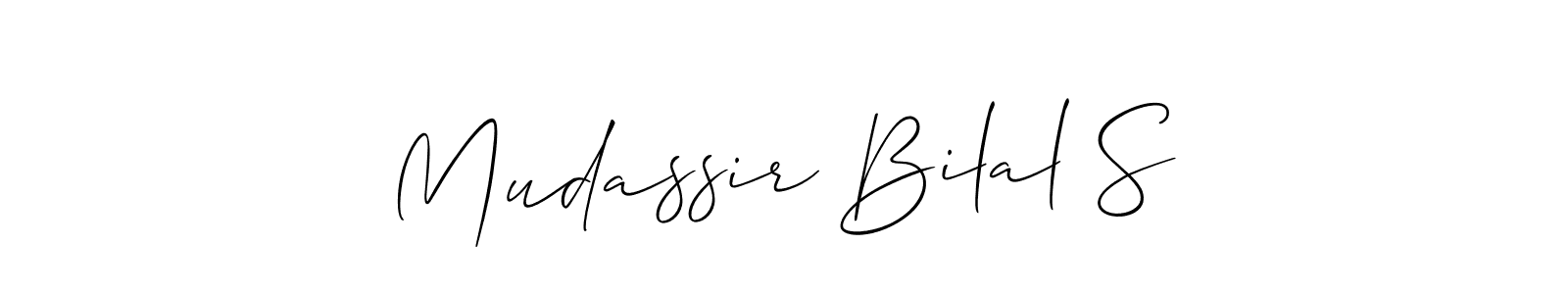 This is the best signature style for the Mudassir Bilal S name. Also you like these signature font (Allison_Script). Mix name signature. Mudassir Bilal S signature style 2 images and pictures png