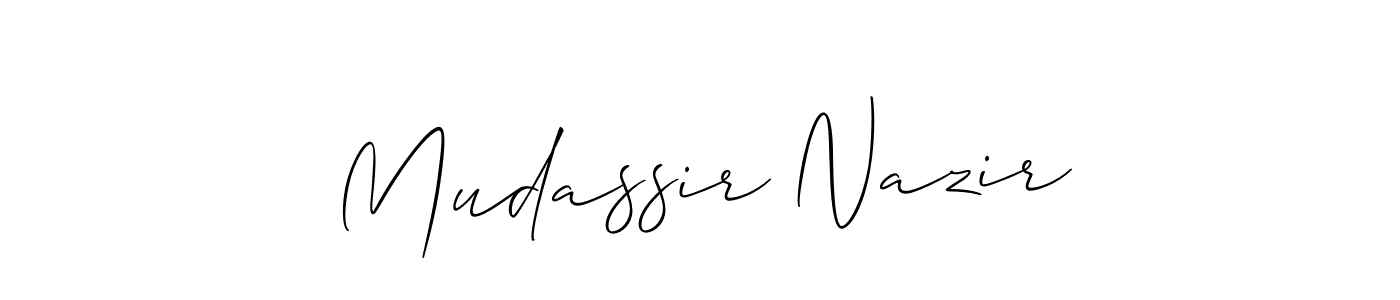 Allison_Script is a professional signature style that is perfect for those who want to add a touch of class to their signature. It is also a great choice for those who want to make their signature more unique. Get Mudassir Nazir name to fancy signature for free. Mudassir Nazir signature style 2 images and pictures png
