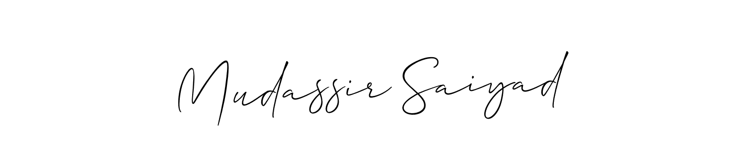 Also You can easily find your signature by using the search form. We will create Mudassir Saiyad name handwritten signature images for you free of cost using Allison_Script sign style. Mudassir Saiyad signature style 2 images and pictures png