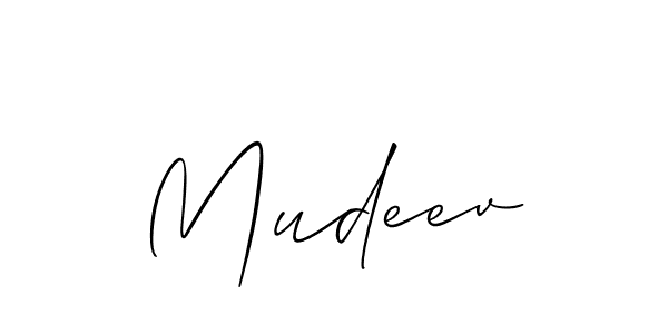 Use a signature maker to create a handwritten signature online. With this signature software, you can design (Allison_Script) your own signature for name Mudeev. Mudeev signature style 2 images and pictures png