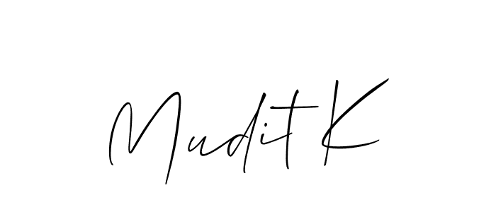 It looks lik you need a new signature style for name Mudit K. Design unique handwritten (Allison_Script) signature with our free signature maker in just a few clicks. Mudit K signature style 2 images and pictures png