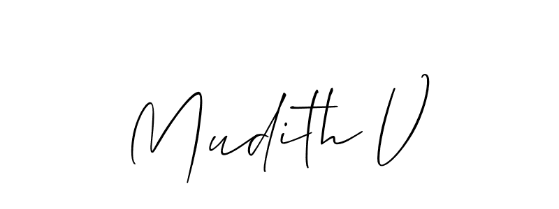 if you are searching for the best signature style for your name Mudith V. so please give up your signature search. here we have designed multiple signature styles  using Allison_Script. Mudith V signature style 2 images and pictures png