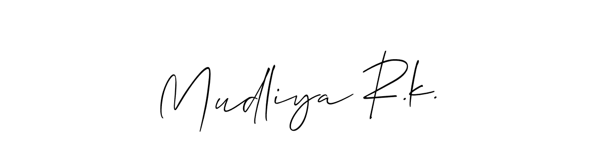 It looks lik you need a new signature style for name Mudliya R.k.. Design unique handwritten (Allison_Script) signature with our free signature maker in just a few clicks. Mudliya R.k. signature style 2 images and pictures png