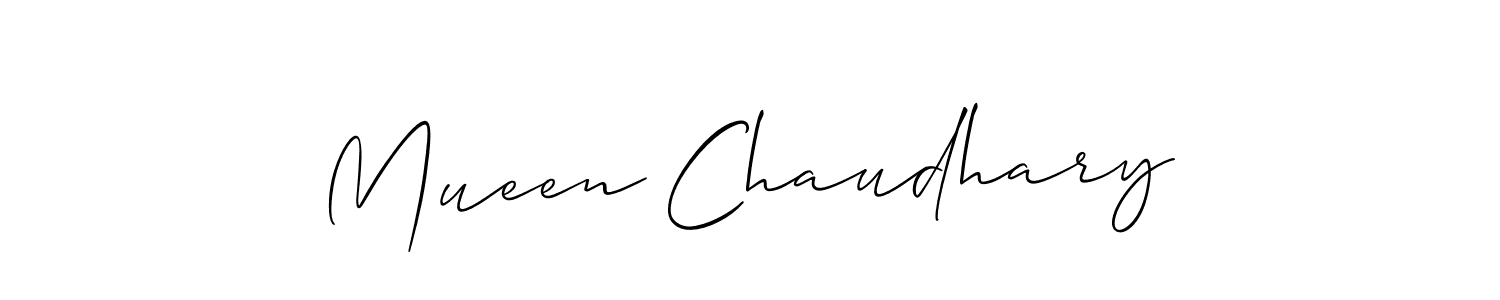 The best way (Allison_Script) to make a short signature is to pick only two or three words in your name. The name Mueen Chaudhary include a total of six letters. For converting this name. Mueen Chaudhary signature style 2 images and pictures png