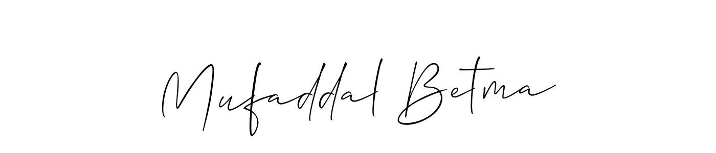 The best way (Allison_Script) to make a short signature is to pick only two or three words in your name. The name Mufaddal Betma include a total of six letters. For converting this name. Mufaddal Betma signature style 2 images and pictures png