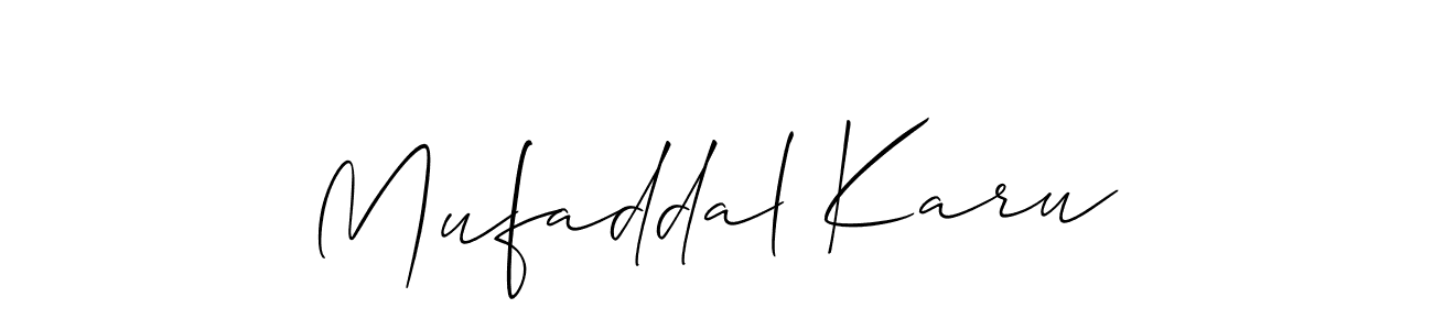 Create a beautiful signature design for name Mufaddal Karu. With this signature (Allison_Script) fonts, you can make a handwritten signature for free. Mufaddal Karu signature style 2 images and pictures png