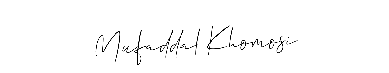 How to make Mufaddal Khomosi name signature. Use Allison_Script style for creating short signs online. This is the latest handwritten sign. Mufaddal Khomosi signature style 2 images and pictures png