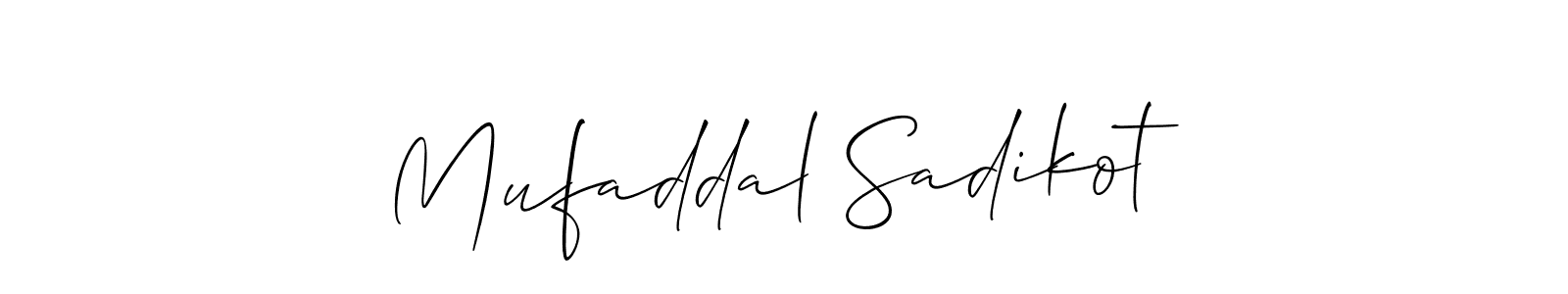 Also You can easily find your signature by using the search form. We will create Mufaddal Sadikot name handwritten signature images for you free of cost using Allison_Script sign style. Mufaddal Sadikot signature style 2 images and pictures png