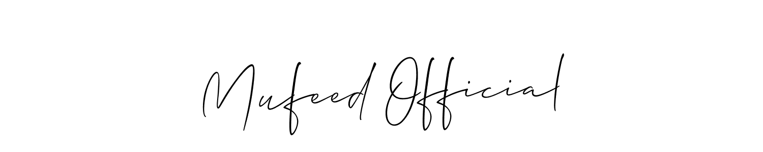 It looks lik you need a new signature style for name Mufeed Official. Design unique handwritten (Allison_Script) signature with our free signature maker in just a few clicks. Mufeed Official signature style 2 images and pictures png