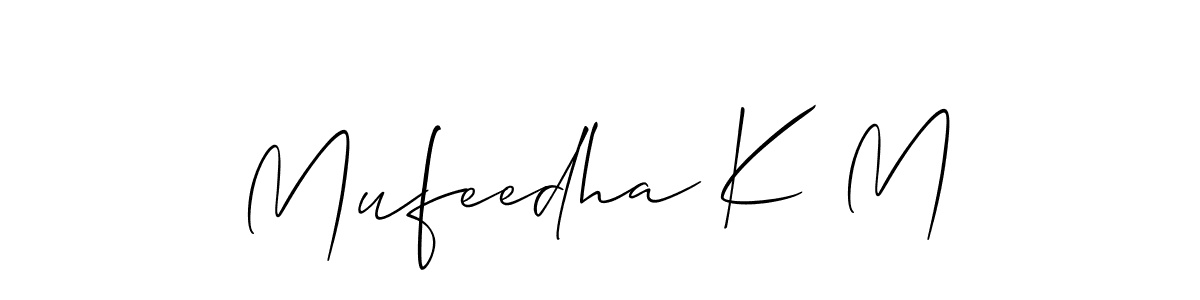 Also You can easily find your signature by using the search form. We will create Mufeedha K M name handwritten signature images for you free of cost using Allison_Script sign style. Mufeedha K M signature style 2 images and pictures png
